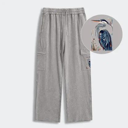 Tokyo-Tiger Stylish Blue Heron Washed Utility Sweatpants