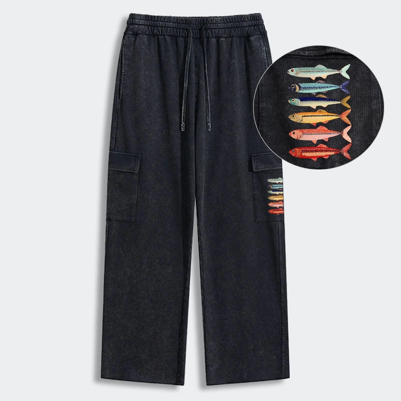 Tokyo-Tiger Colorful Fish Stack Washed Utility Sweatpants