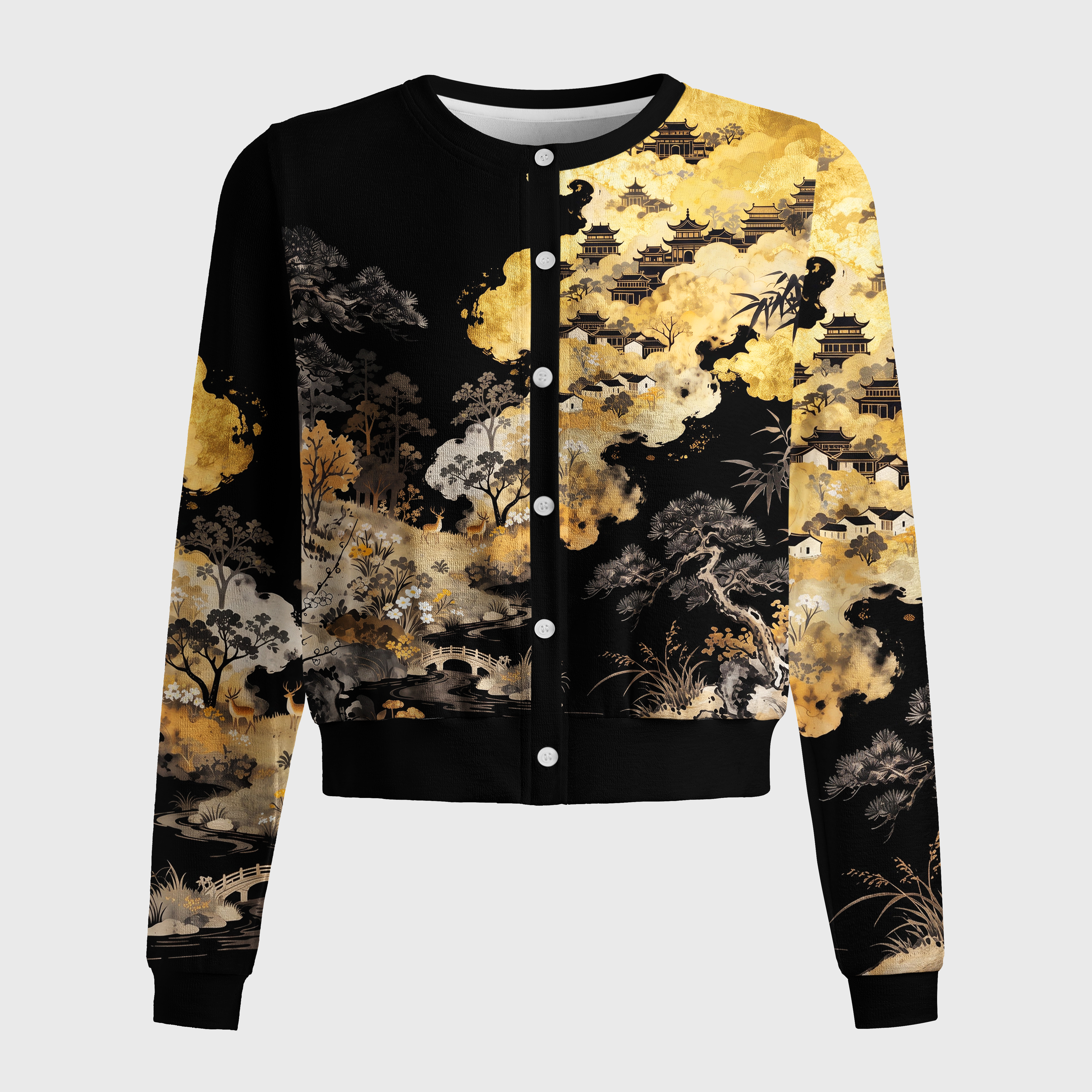 Tokyo-Tiger Vintage Oriental Landscape Women's Lightweight Cardigan