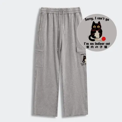 Tokyo-Tiger Indoor Cat Meme Washed Utility Sweatpants