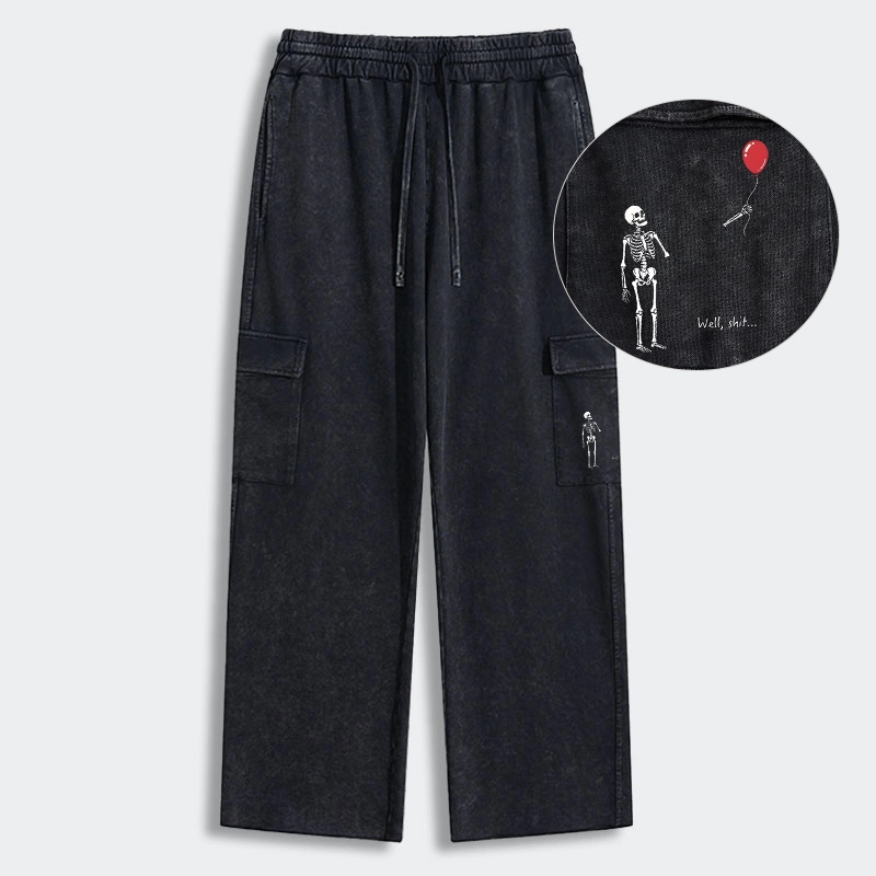 Tokyo-Tiger Skeleton Balloon Meme Washed Utility Sweatpants