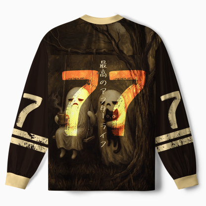 Tokyo-Tiger Best Afterlife Ghost & Black Cat Paneled Long Sleeve Jersey