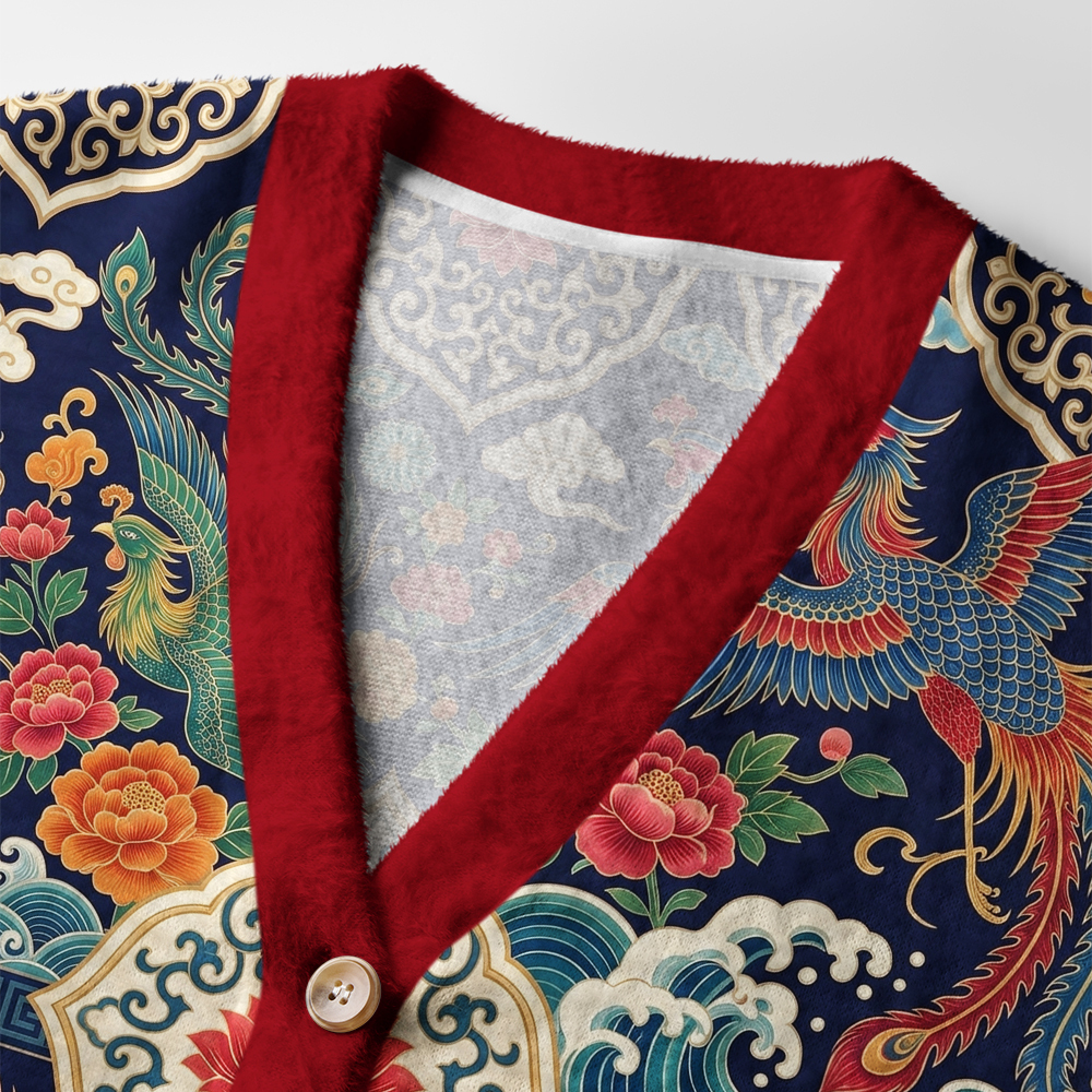 Tokyo-Tiger Auspicious Dragon Phoenix Ugly Cardigan Sweater