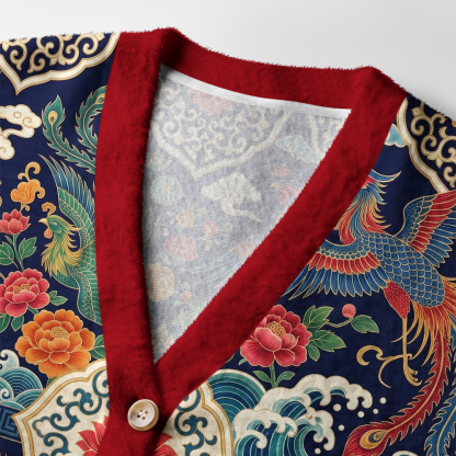 Tokyo-Tiger Auspicious Dragon Phoenix Ugly Cardigan Sweater