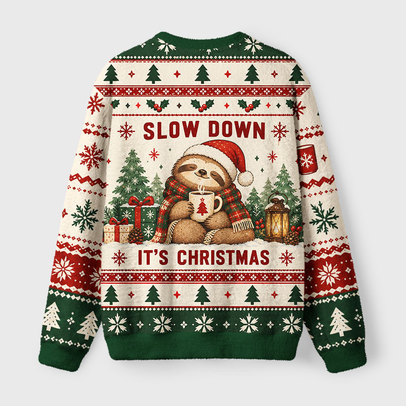 Tokyo-Tiger Cozy Sloth Holiday Fuzzy Christmas Ugly Sweatshirt