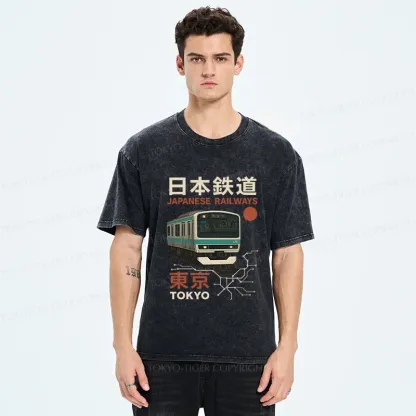 Tokyo-Tiger Japanese Retro Railway Washed T-Shirt