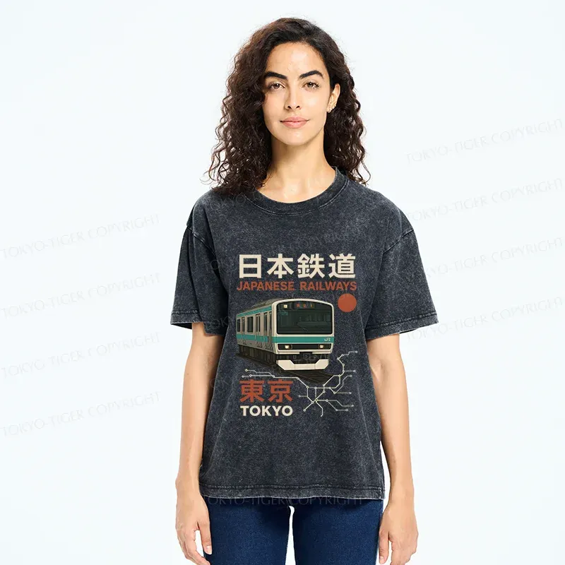 Tokyo-Tiger Japanese Retro Railway Washed T-Shirt