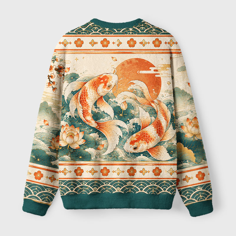 Tokyo-Tiger Lucky Koi Season Fuzzy Christmas Ugly Sweatshirt