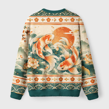 Tokyo-Tiger Lucky Koi Season Fuzzy Christmas Ugly Sweatshirt