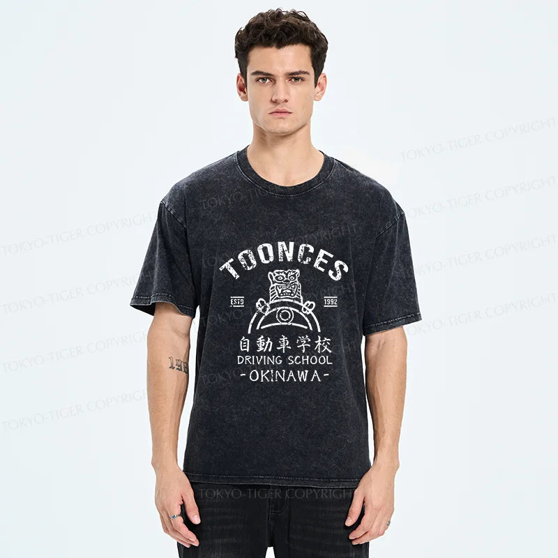 Tokyo-Tiger Okinawa Driving School Washed T-Shirt