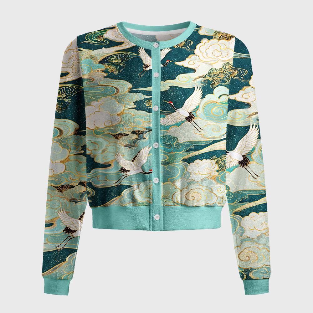 Tokyo-Tiger Soaring Cranes Gilded Clouds Women's Lightweight Cardigan