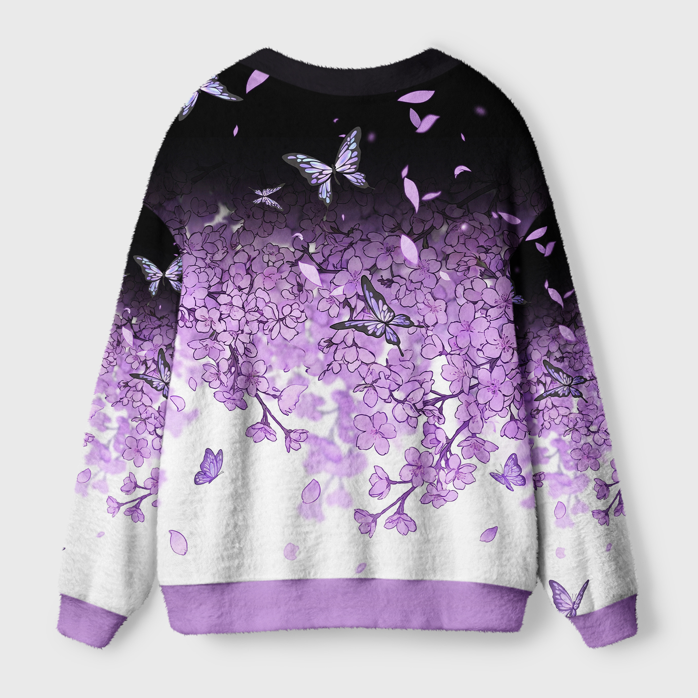 Tokyo-Tiger Purple Cherry Blossom Butterfly Ugly Cardigan Sweater