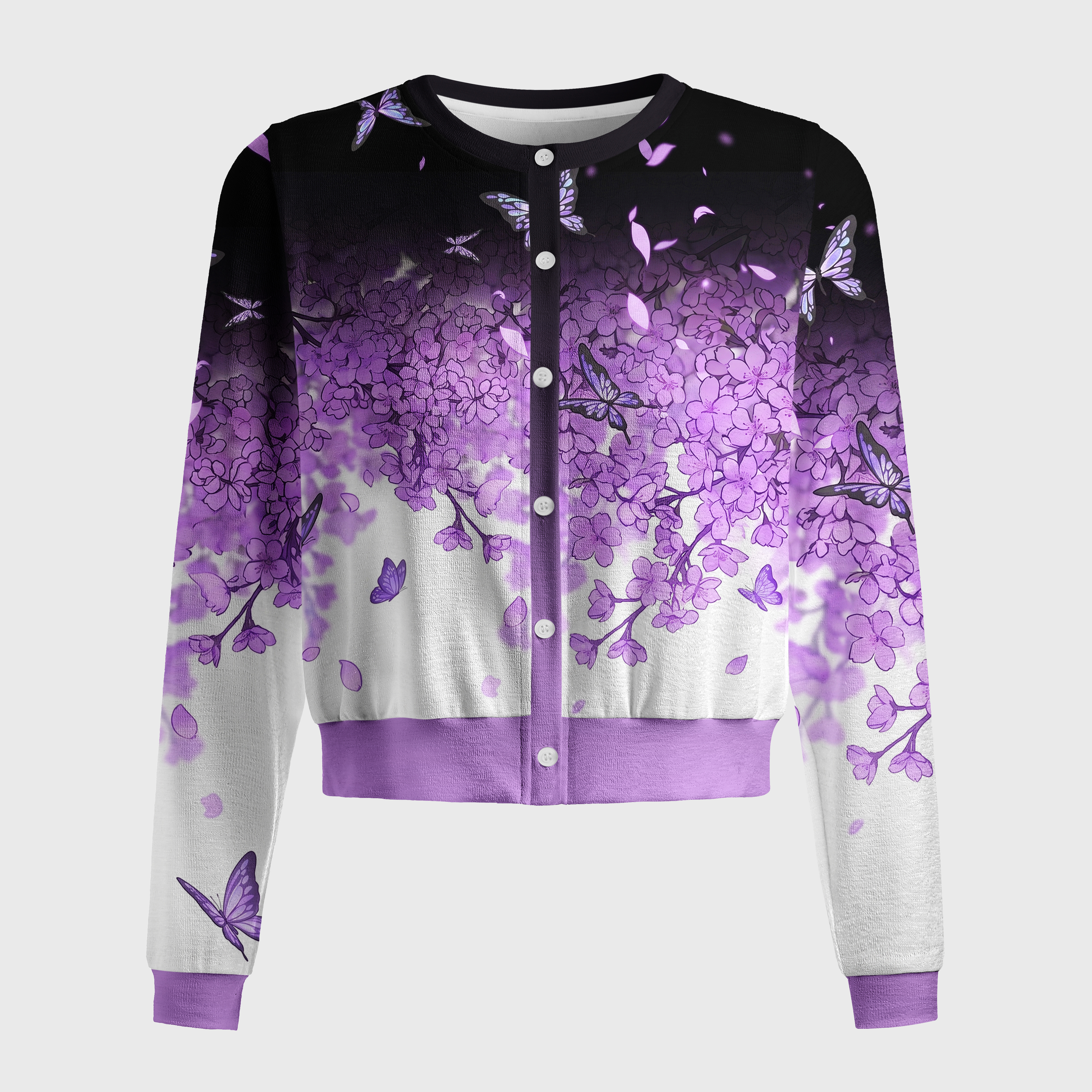 Tokyo-Tiger Purple Cherry Blossom Butterfly Women's Lightweight Cardigan