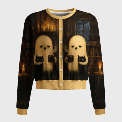 Tokyo-Tiger Ghost And Cat Coffee Break Women's Lightweight Cardigan