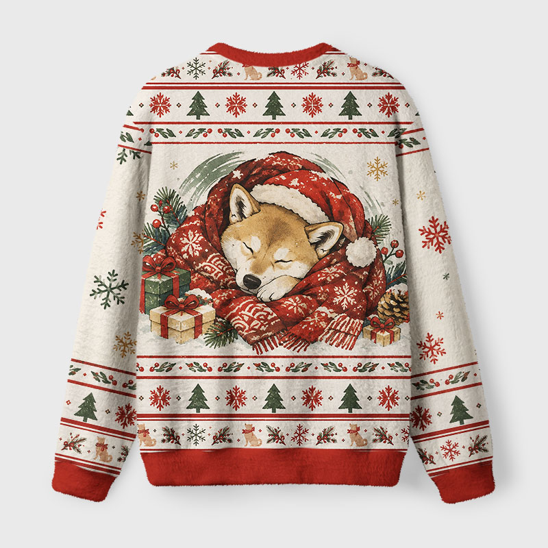 Tokyo-Tiger Sleepy Shiba Meme Fuzzy Christmas Ugly Sweatshirt