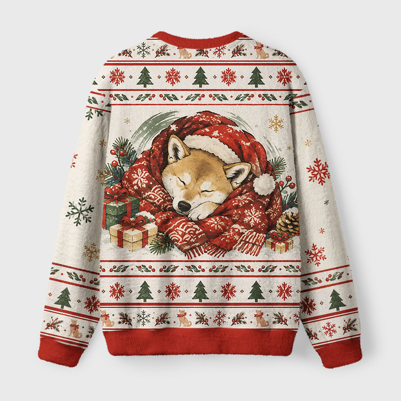 Tokyo-Tiger Sleepy Shiba Meme Fuzzy Christmas Ugly Sweatshirt