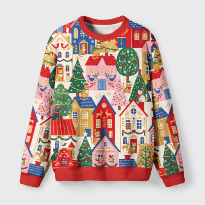 Tokyo-Tiger Christmas Cat Town Fuzzy Christmas Ugly Sweatshirt