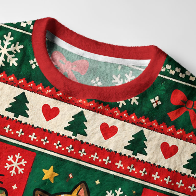 Tokyo-Tiger Christmas Cat Patch Meme Fuzzy Christmas Ugly Sweatshirt