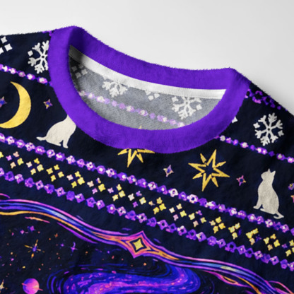 Tokyo-Tiger Galaxy Space Cat Fuzzy Christmas Ugly Sweatshirt