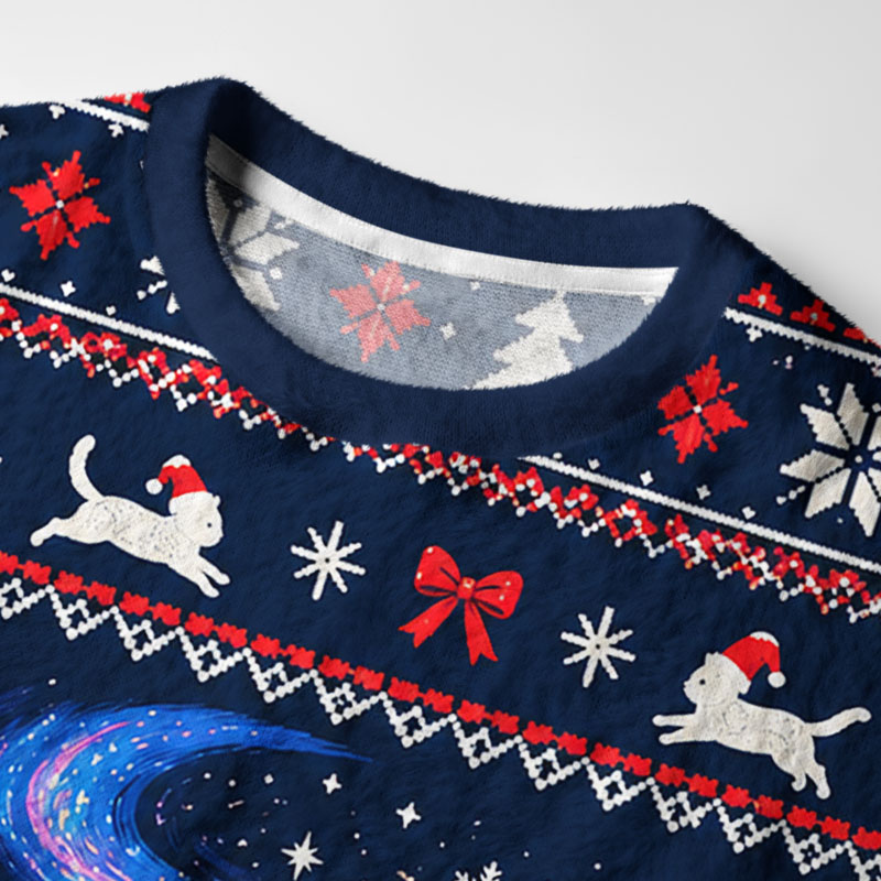 Tokyo-Tiger Winter Night Santa Cat Fuzzy Christmas Ugly Sweatshirt