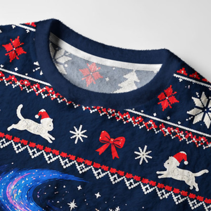 Tokyo-Tiger Winter Night Santa Cat Fuzzy Christmas Ugly Sweatshirt