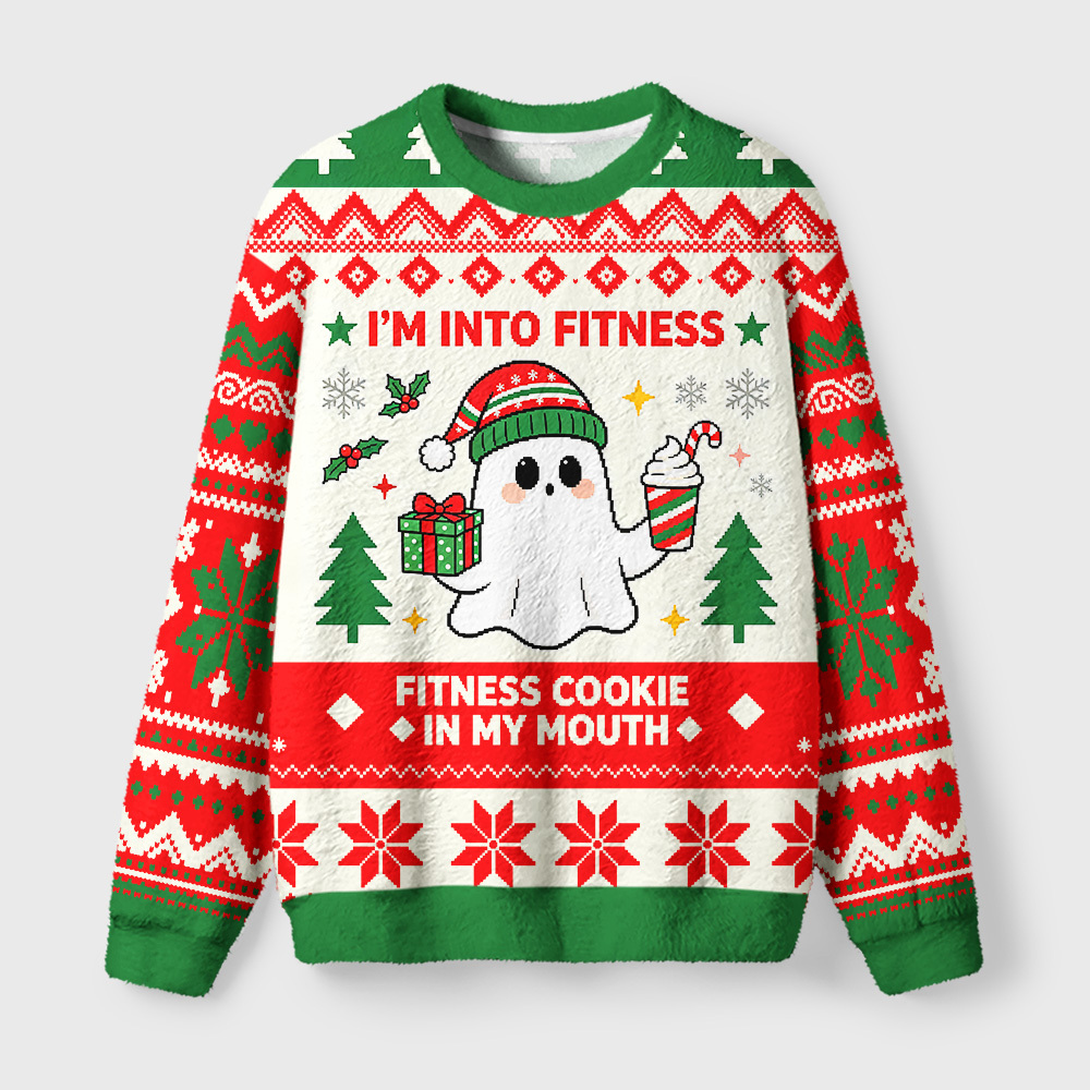 Tokyo-Tiger Fitness Ghost Fuzzy Christmas Ugly Sweatshirt