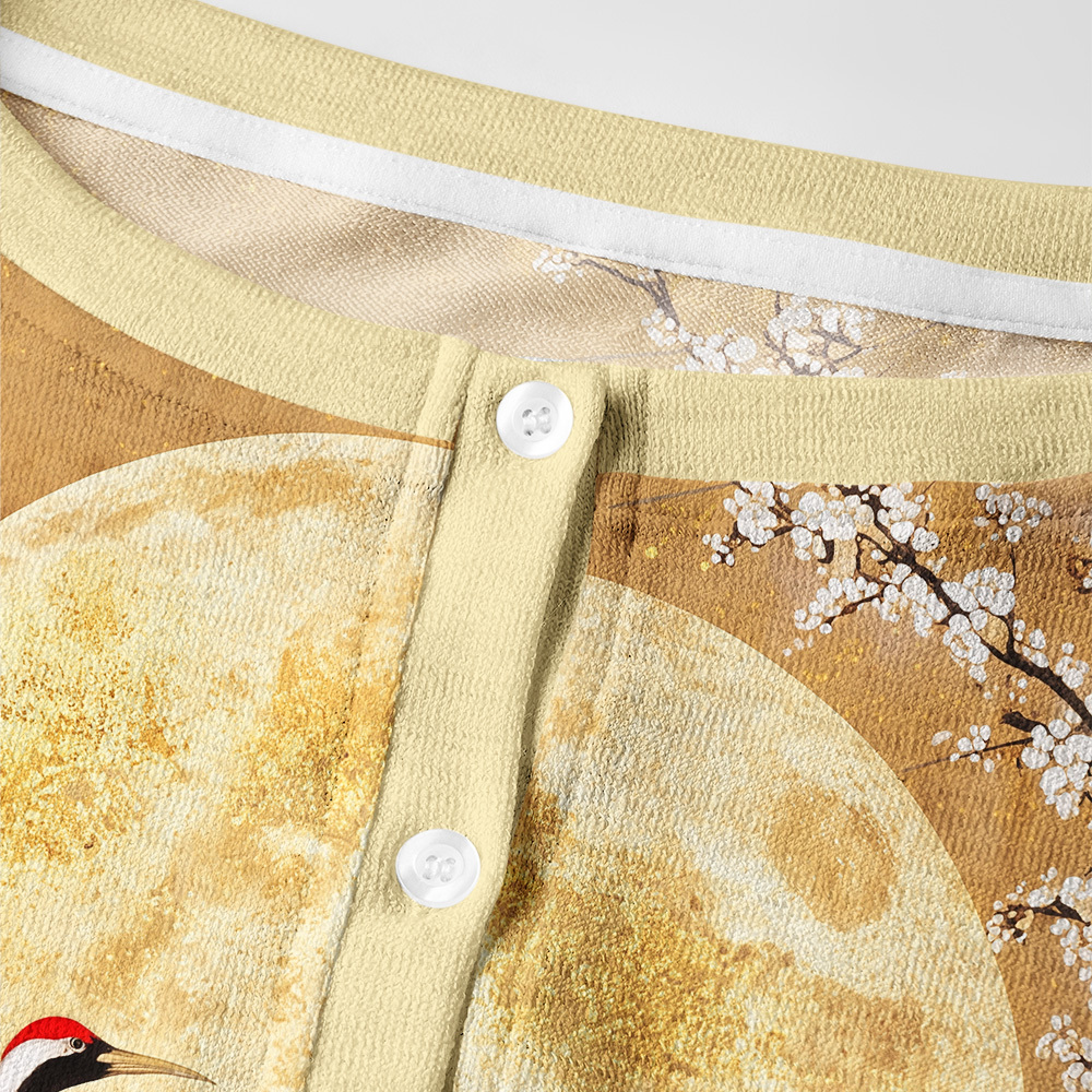 Tokyo-Tiger Plum Moon Crane Scroll Women's Lightweight Cardigan