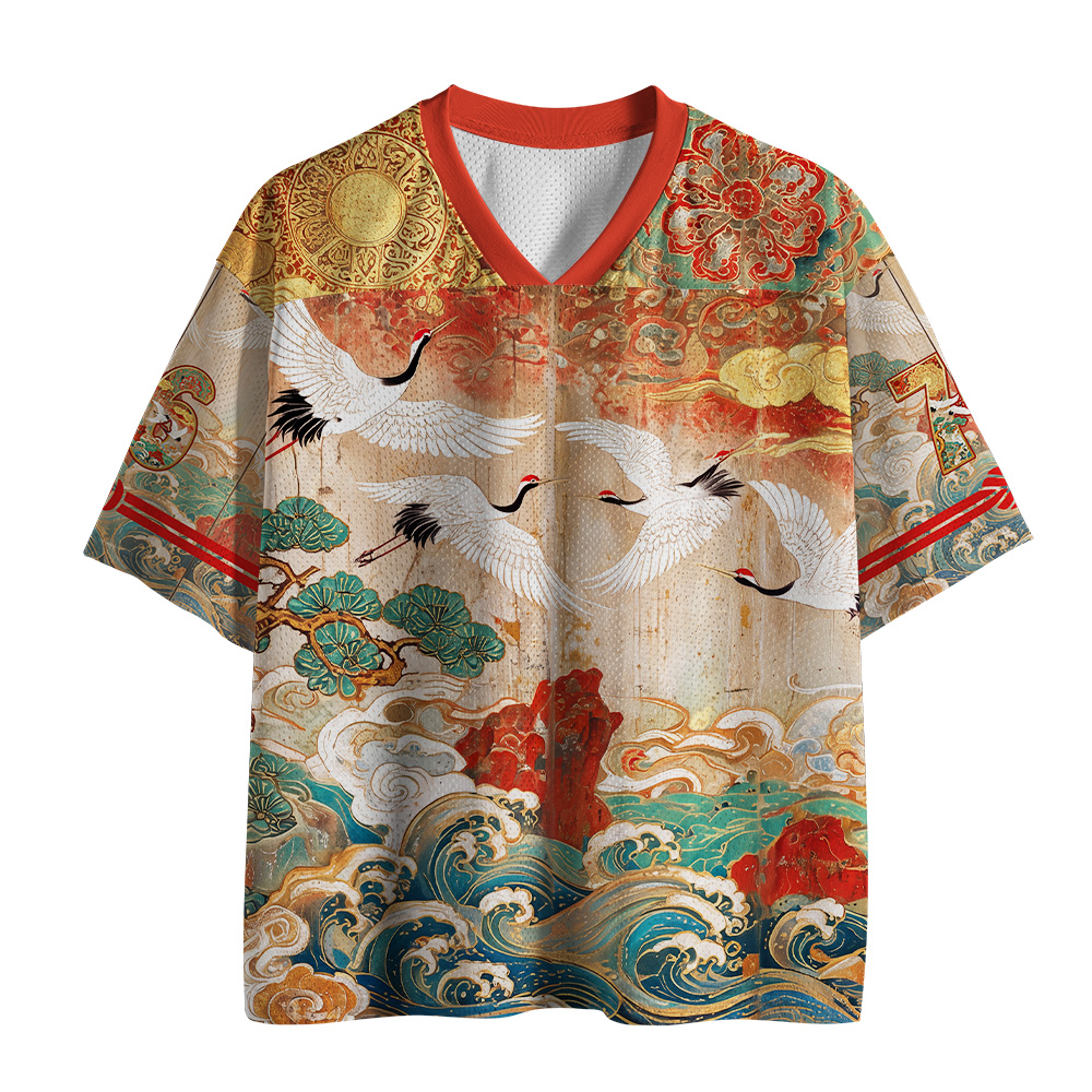 Tokyo-Tiger Flying Cranes Golden Clouds Mesh Jersey