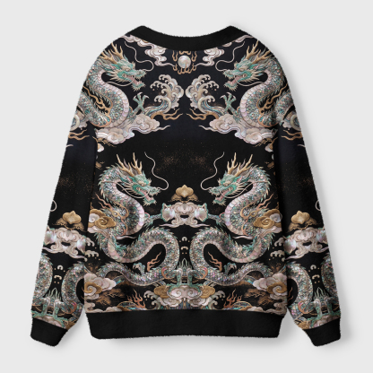 Tokyo-Tiger Mystic Dragon Of The Night Sky Ugly Cardigan Sweater