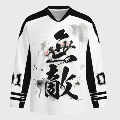 Tokyo-Tiger Funny Invincible Japanese Kanji Long-Sleeve Hockey Jersey