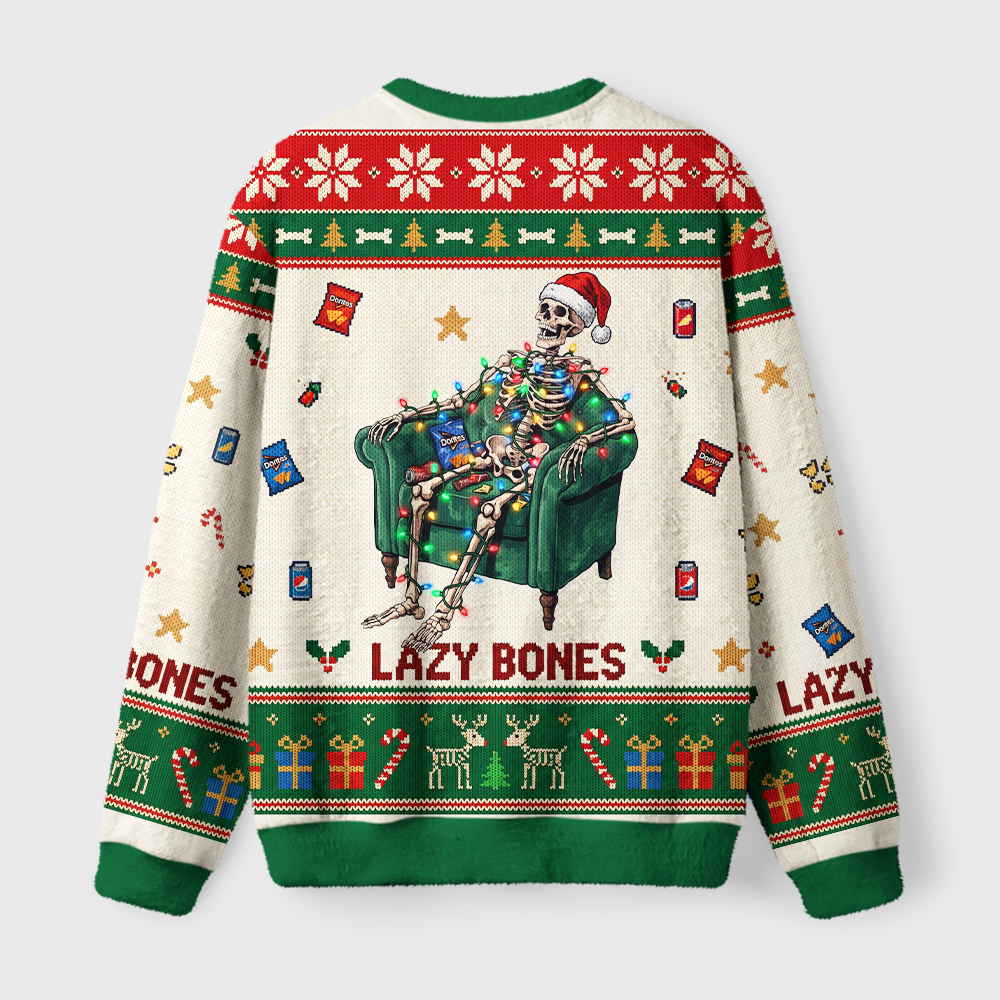 Tokyo-Tiger Funny Lazy Skeleton Fuzzy Christmas Ugly Sweatshirt