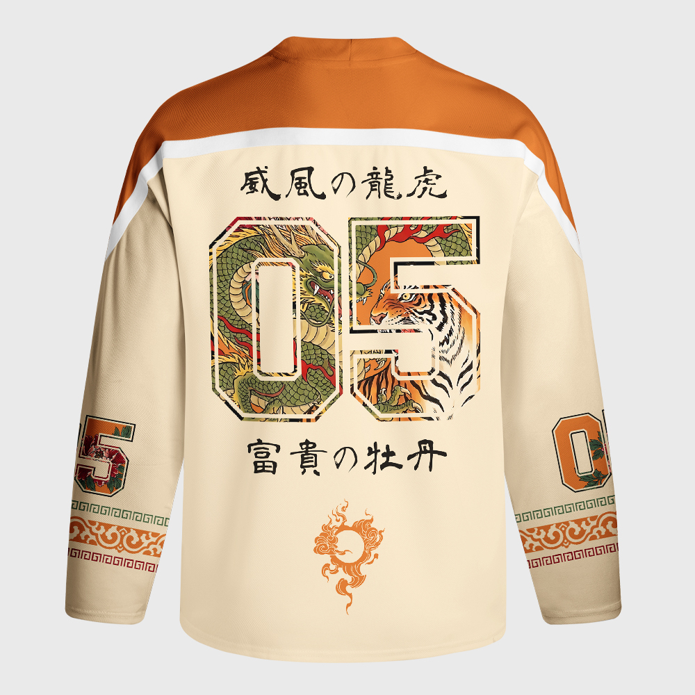 Tokyo-Tiger Dragon Tiger Wealth Peonies Long-Sleeve Hockey Jersey