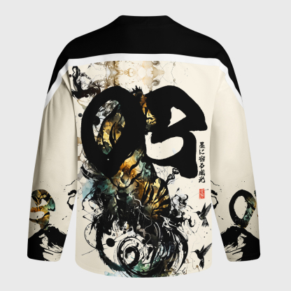 Tokyo-Tiger Golden Tiger And Soaring Birds Long-Sleeve Hockey Jersey