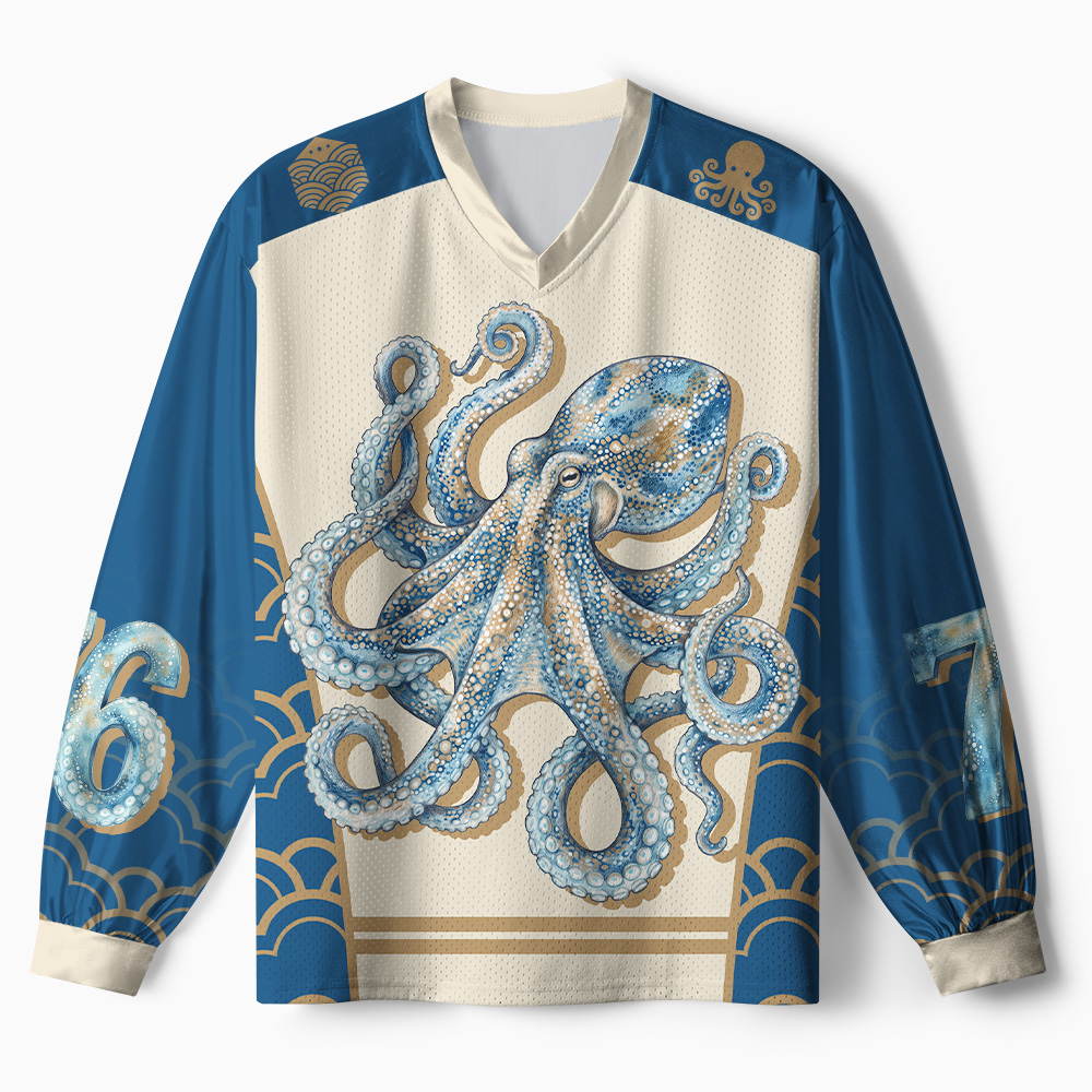 Tokyo-Tiger Octopus Azure Deep Paneled Long Sleeve Jersey