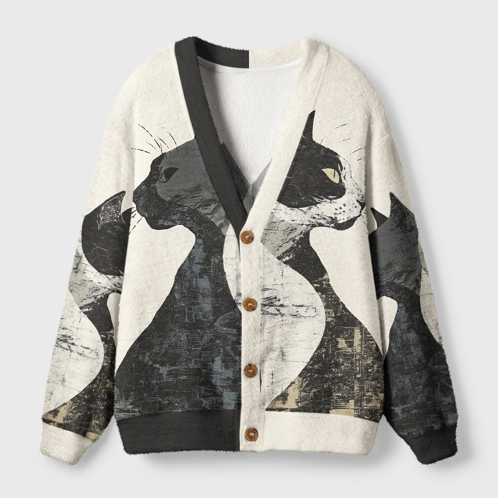 Tokyo-Tiger Silhouette Of Two Black Cats Ugly Cardigan Sweater