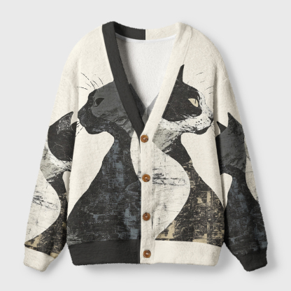 Tokyo-Tiger Silhouette Of Two Black Cats Ugly Cardigan Sweater