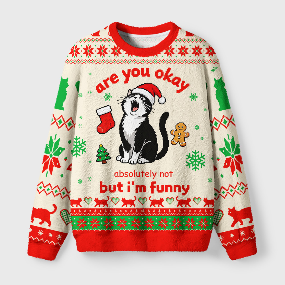 Tokyo-Tiger Grumpy Christmas Cat Fuzzy Christmas Ugly Sweatshirt