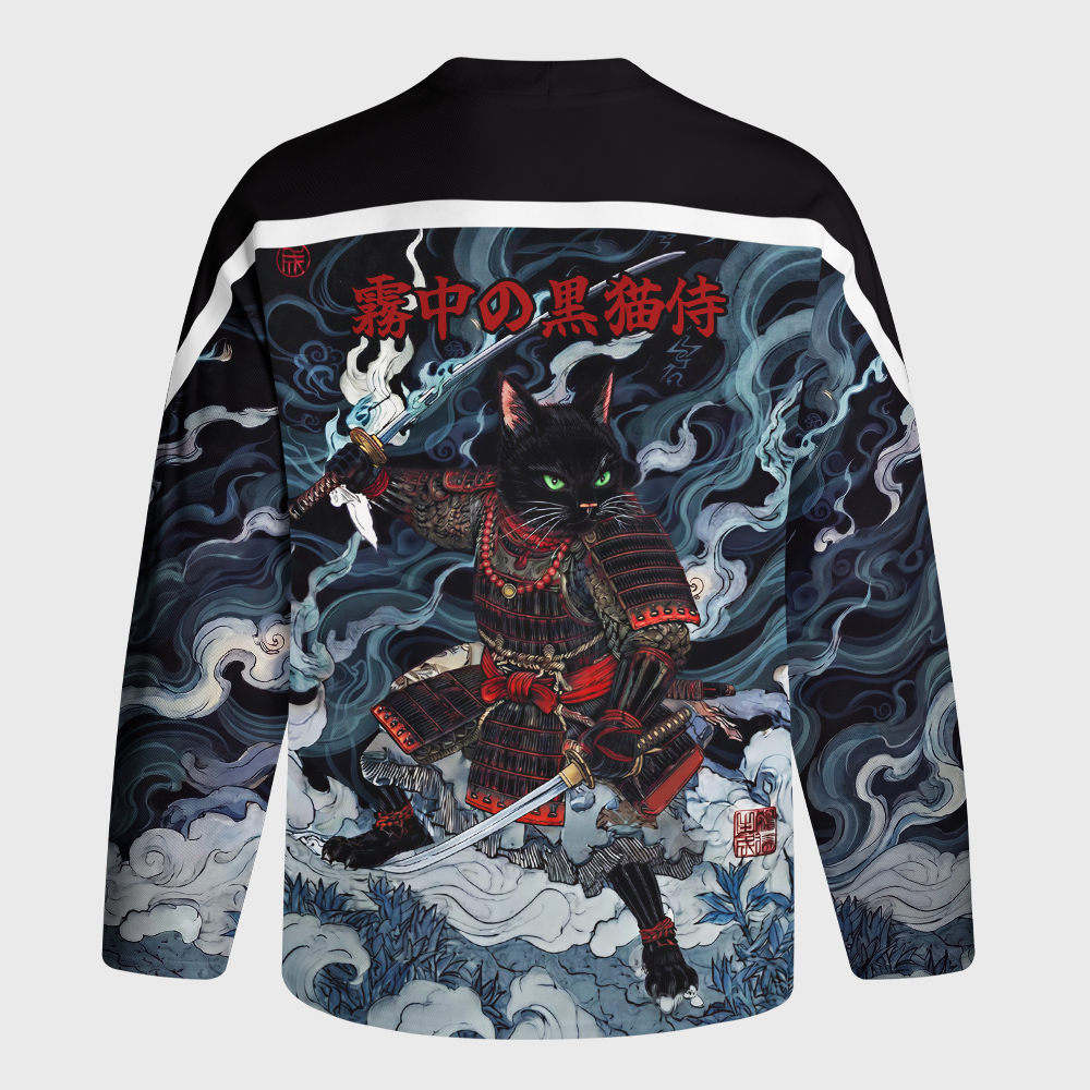 Tokyo-Tiger Shadow Samurai Cat Long-Sleeve Hockey Jersey