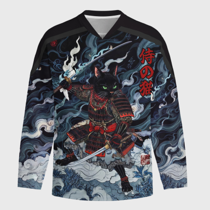 Tokyo-Tiger Shadow Samurai Cat Long-Sleeve Hockey Jersey