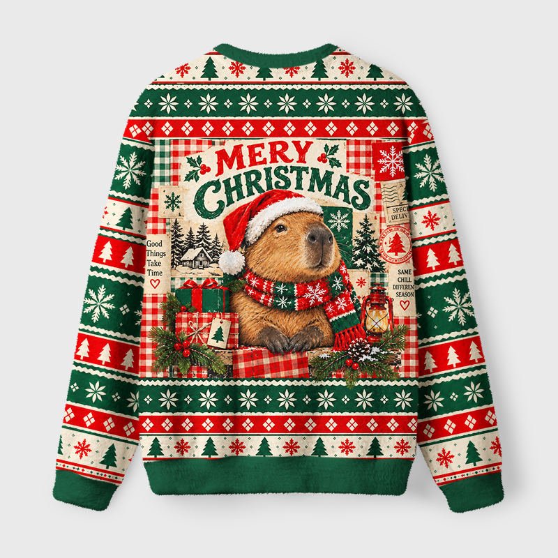 Tokyo-Tiger Capybara Christmas Vibes Fuzzy Christmas Ugly Sweatshirt