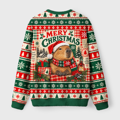 Tokyo-Tiger Capybara Christmas Vibes Fuzzy Christmas Ugly Sweatshirt