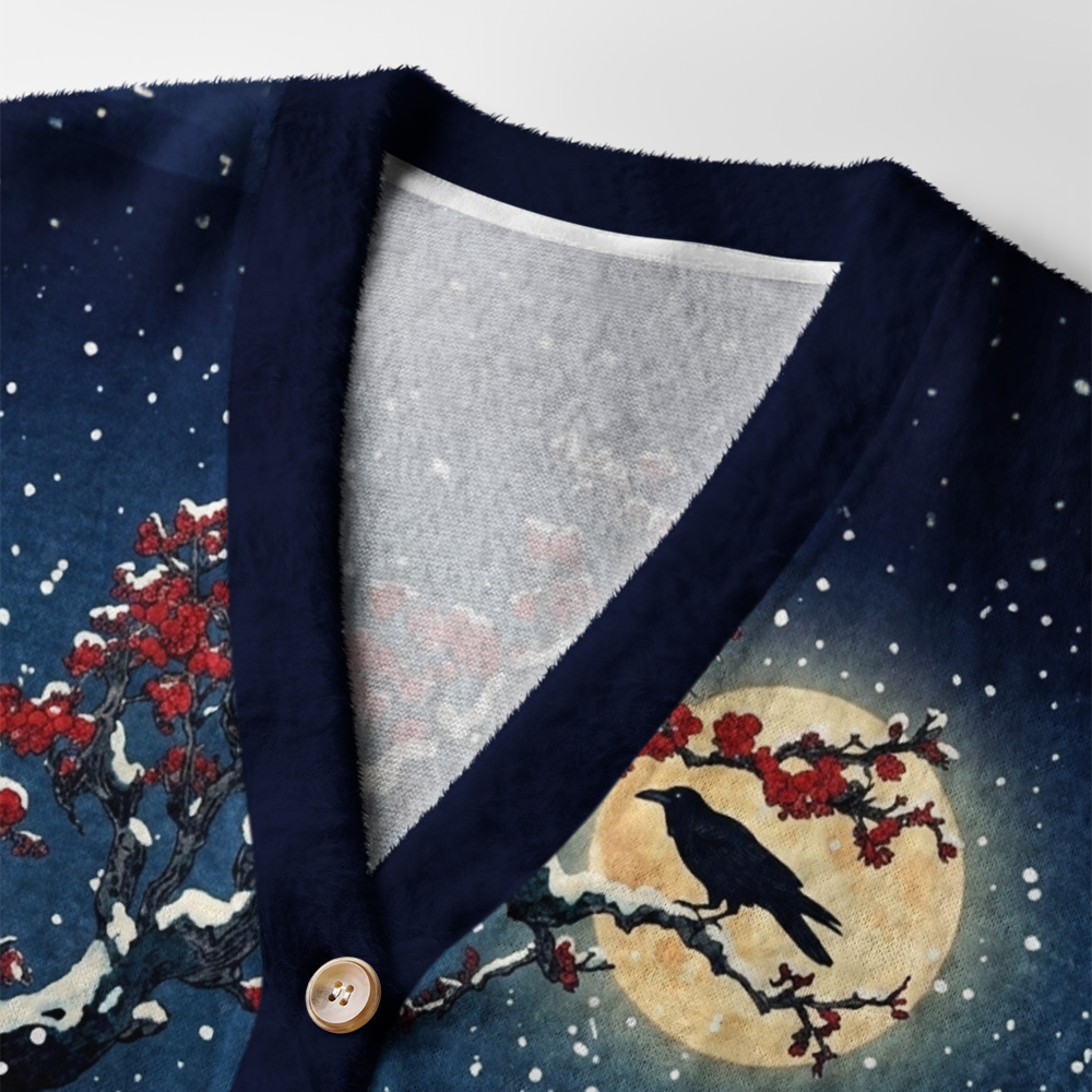Tokyo-Tiger Fuji Snow Plum Blossoms Ugly Cardigan Sweater