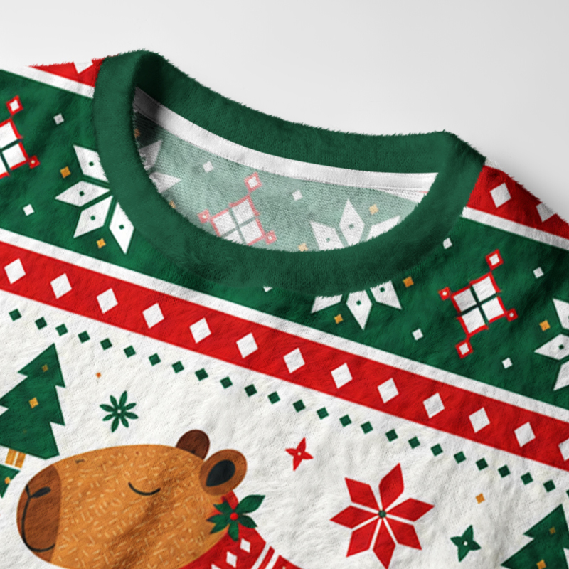 Tokyo-Tiger Funny Capybara Trio Fuzzy Christmas Ugly Sweatshirt