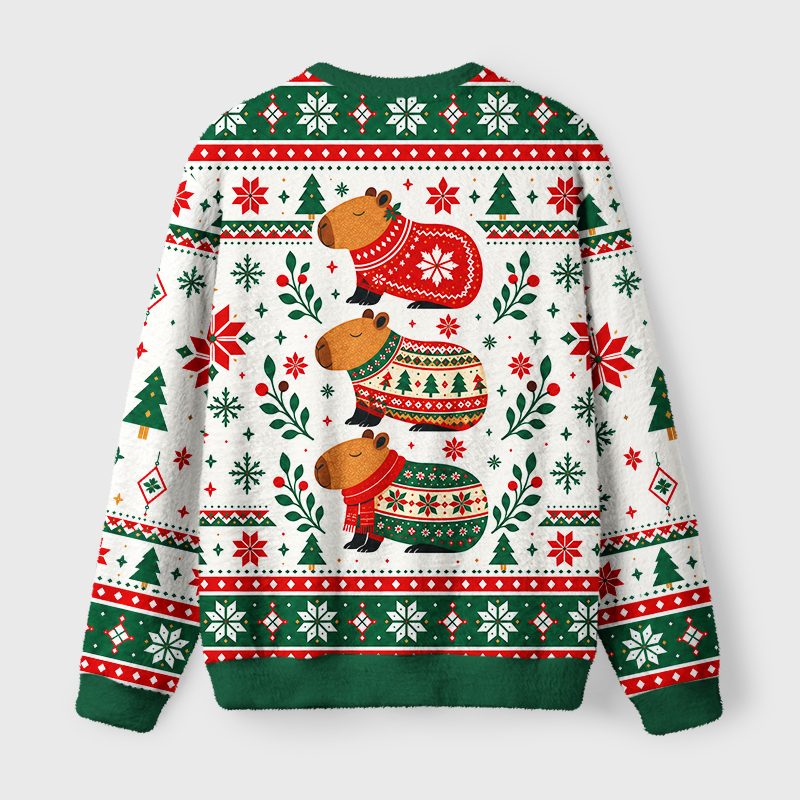 Tokyo-Tiger Funny Capybara Trio Fuzzy Christmas Ugly Sweatshirt