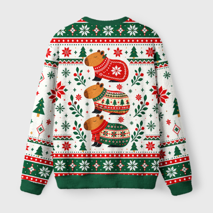 Tokyo-Tiger Funny Capybara Trio Fuzzy Christmas Ugly Sweatshirt