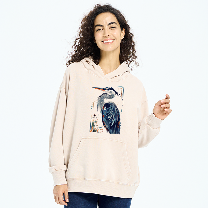 Tokyo-Tiger Stylish Blue Heron Washed Hoodie