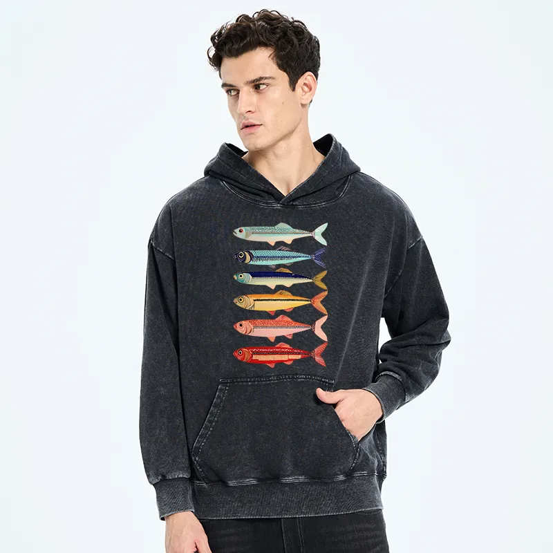 Tokyo-Tiger Colorful Fish Stack Washed Hoodie