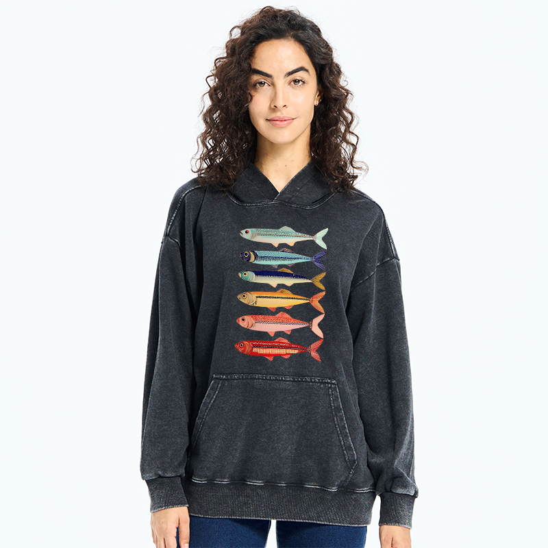 Tokyo-Tiger Colorful Fish Stack Washed Hoodie