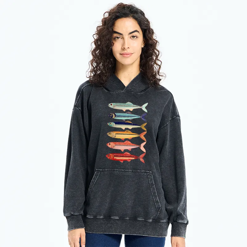 Tokyo-Tiger Colorful Fish Stack Washed Hoodie