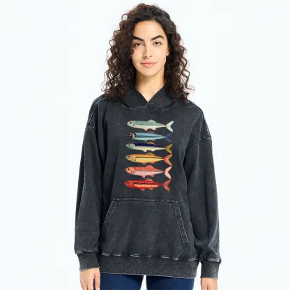 Tokyo-Tiger Colorful Fish Stack Washed Hoodie